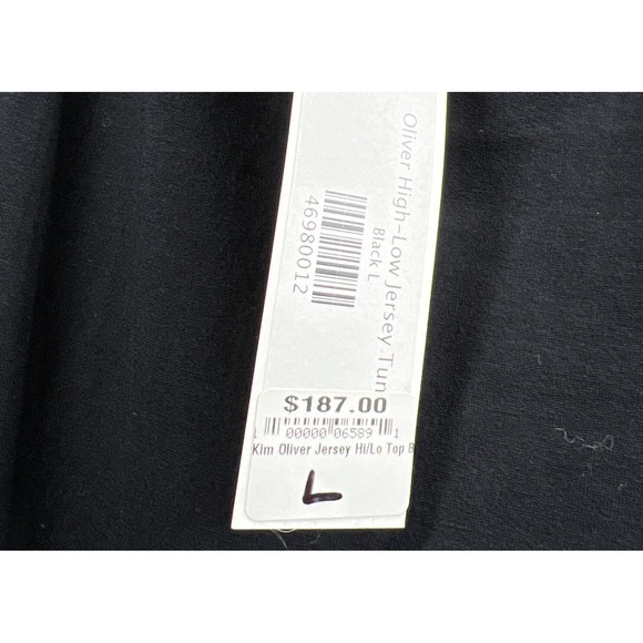 Elaine Kim Leather Trim Tunic Top‎ Sz L Gothic Black Tunic Long Sleeve Hi/Lo Hem - Picture 2 of 12